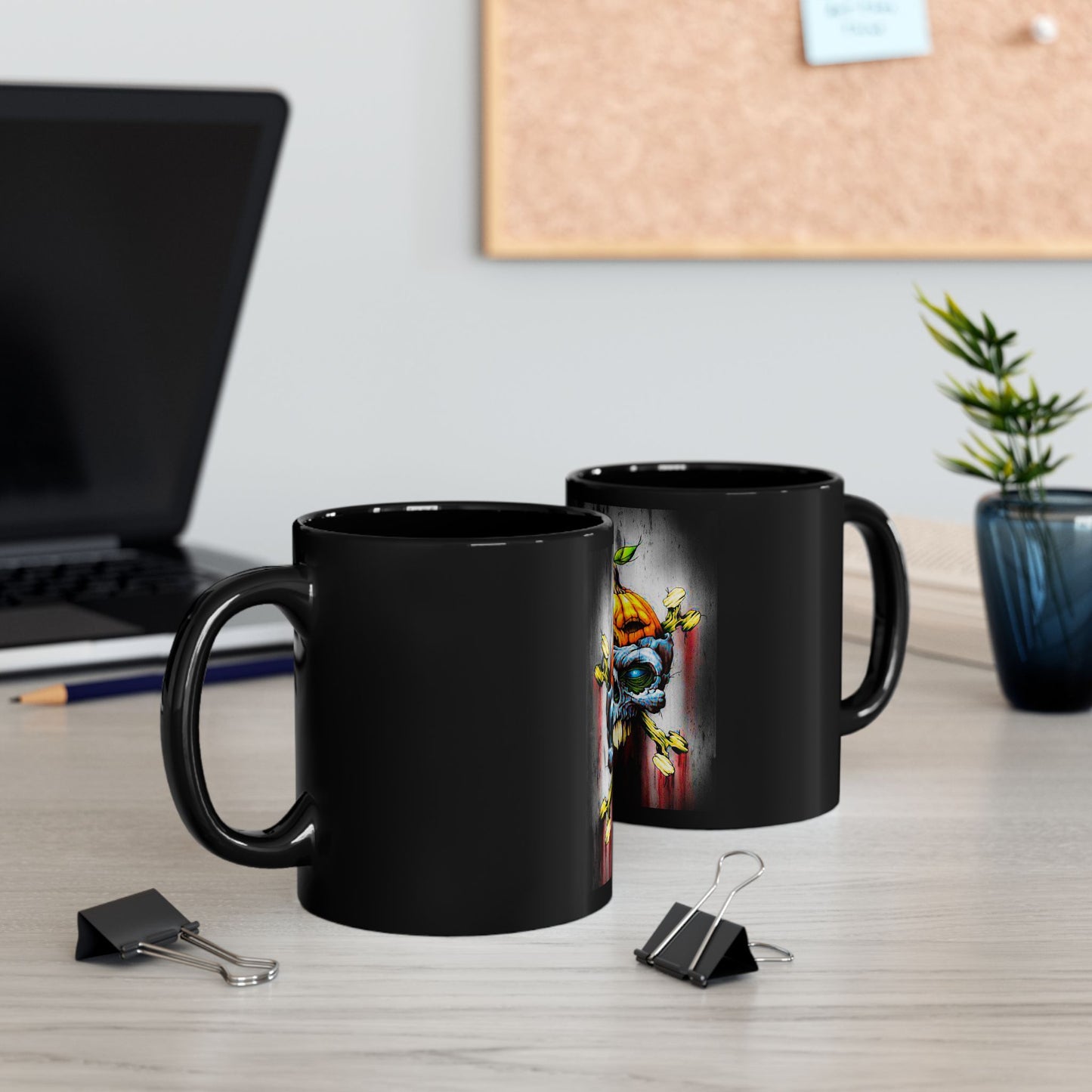 Pumpkin And Skelton Black Mug