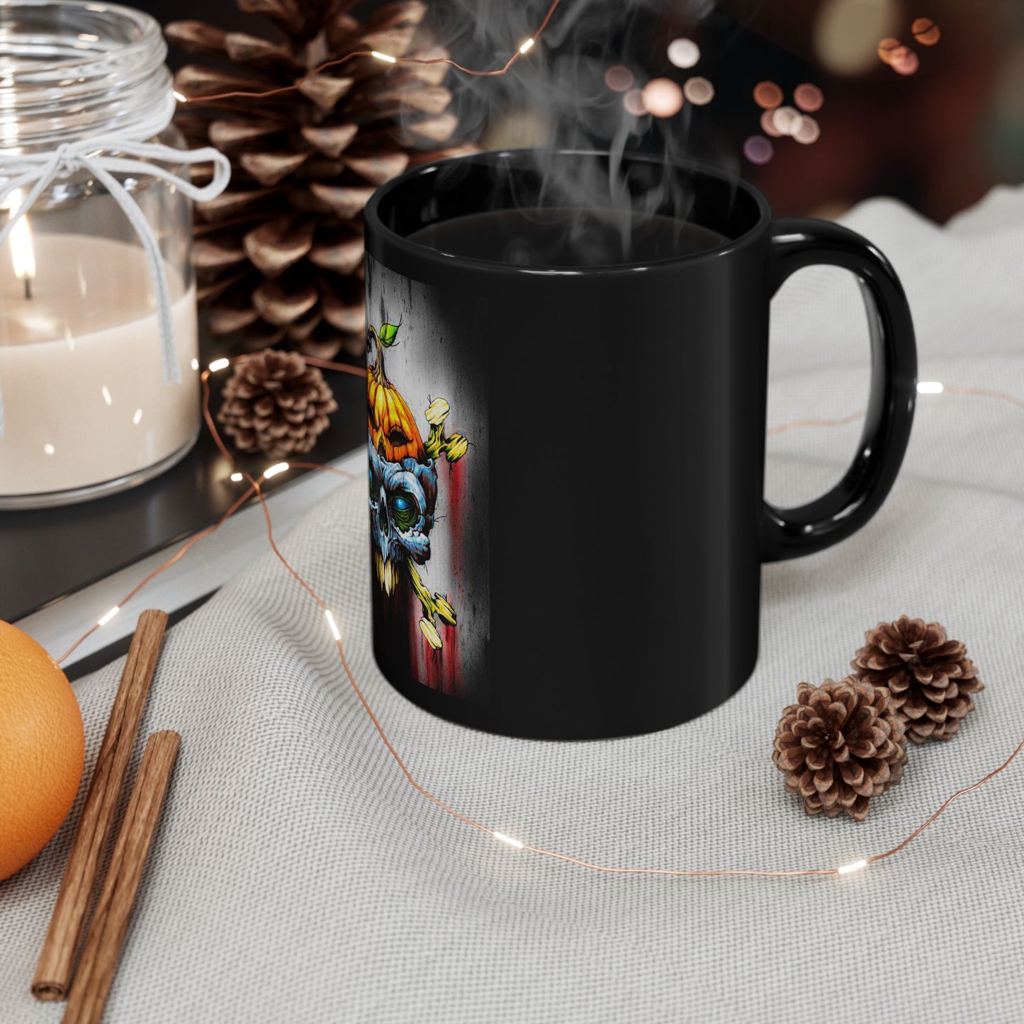 Pumpkin And Skelton Black Mug